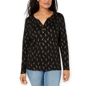 Karen Scott Women's Petite Giraffe-Print Henley Black Size 3X